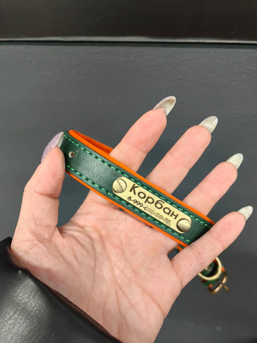 Customer photo review of Customized Leather ID Nameplate Dog Collar Soft Padded Dogs Collars Free Engraving Name for Small Medium Large Dogs Adjustable