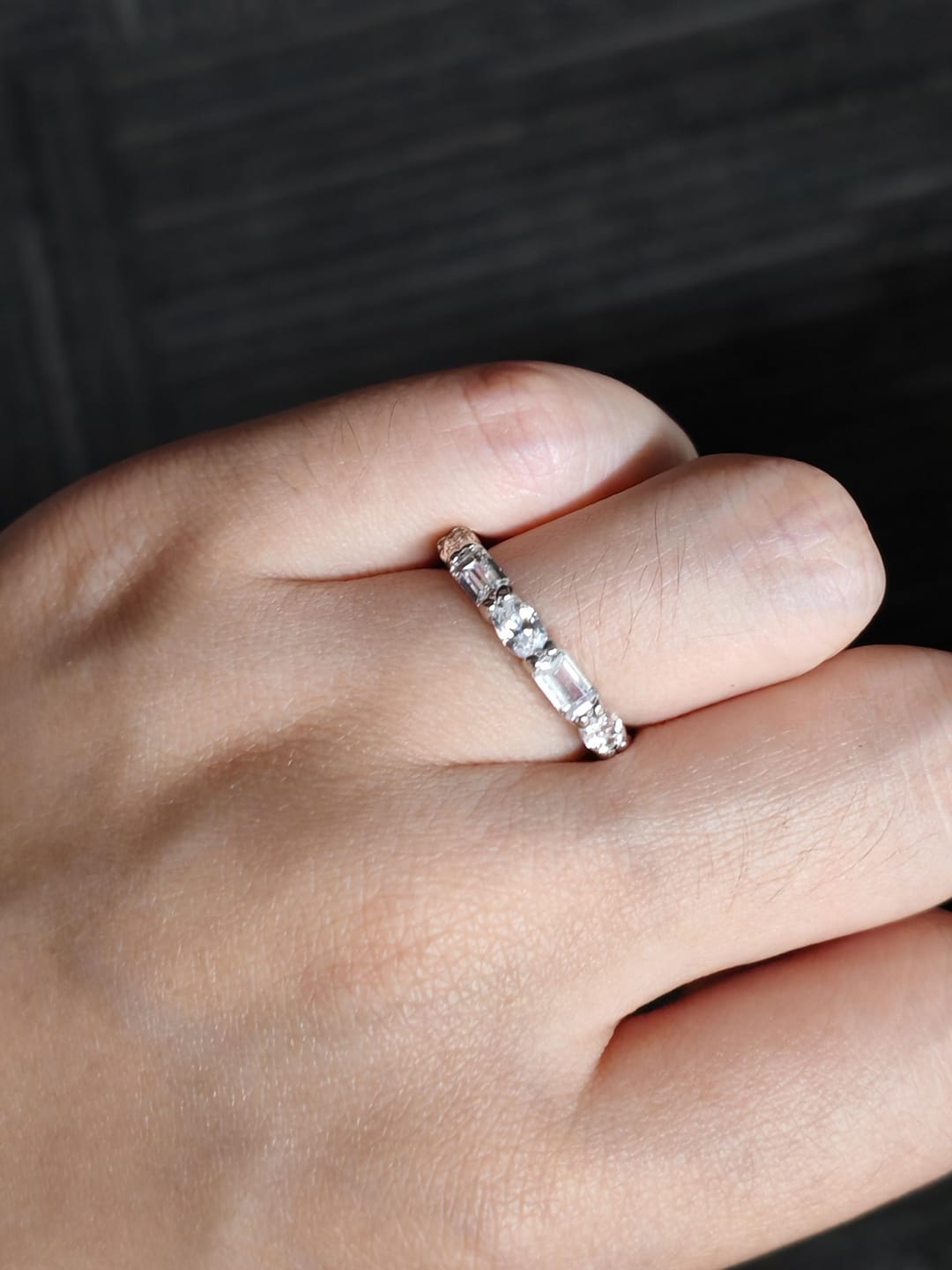 Customer photo review of Louily Chic Emerald Cut & Oval Cut Eternity Wedding Band for Women