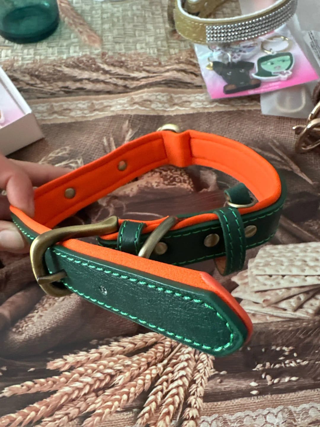 Customer photo review of Customized Leather ID Nameplate Dog Collar Soft Padded Dogs Collars Free Engraving Name for Small Medium Large Dogs Adjustable