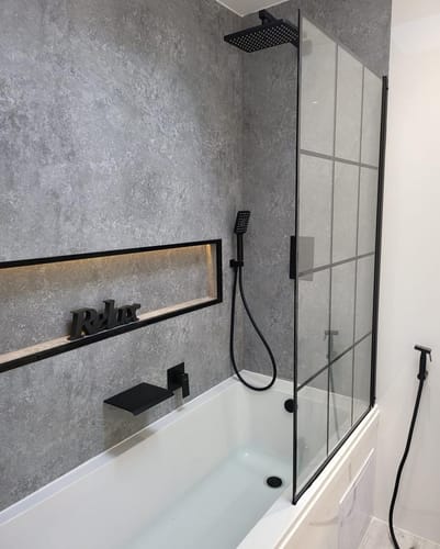 Customer photo review of Premium Grey Concrete Matt Shower Wall Panel – 2400 x 1000mm