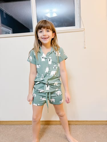 Customer photo review of Kid's Button Up Short Set - POLAR BEAR