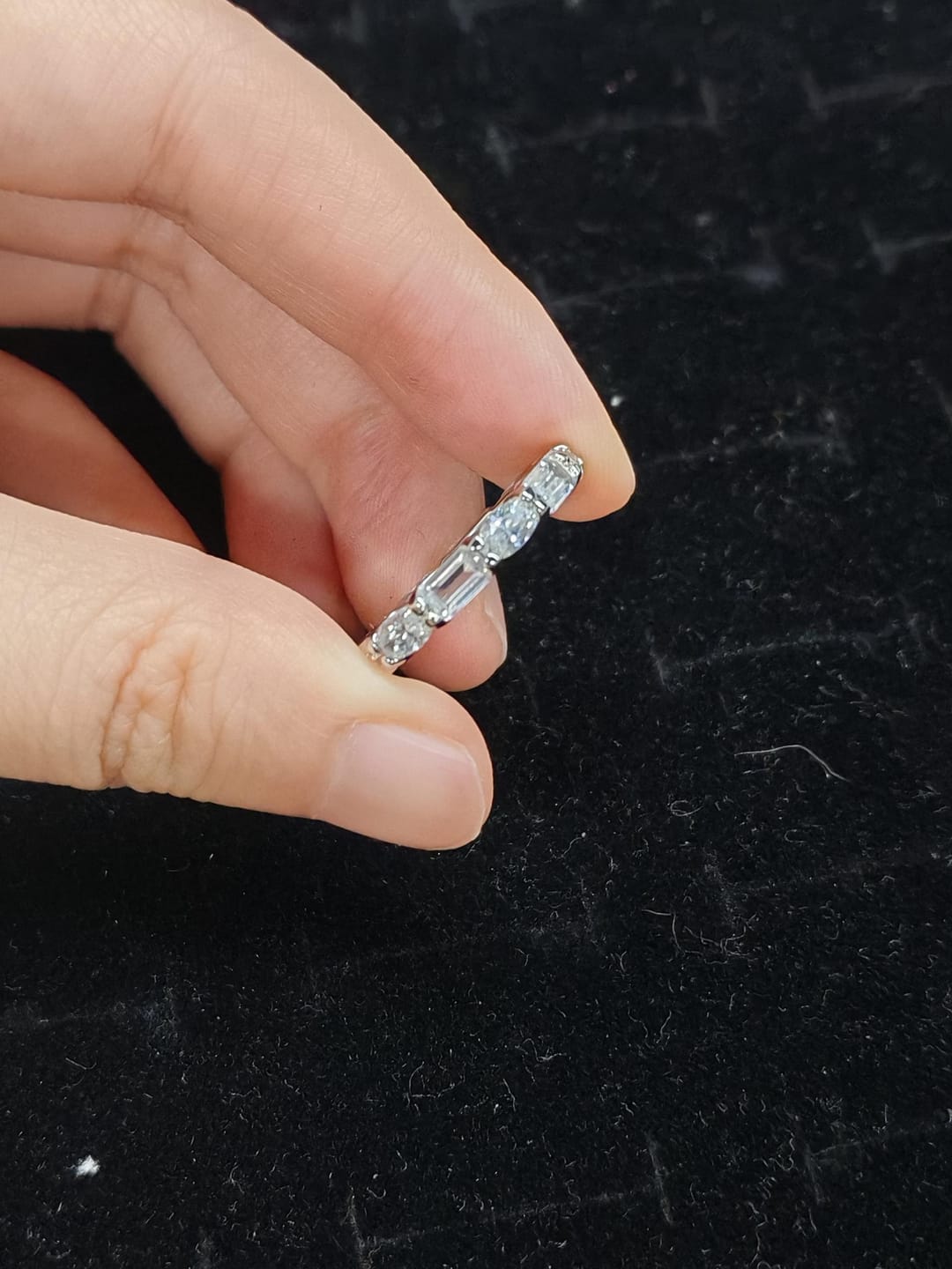 Customer photo review of Louily Chic Emerald Cut & Oval Cut Eternity Wedding Band for Women