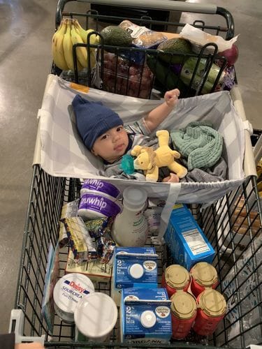 Customer photo review of Baby Shopping Cart Hammock - Buffalo Check