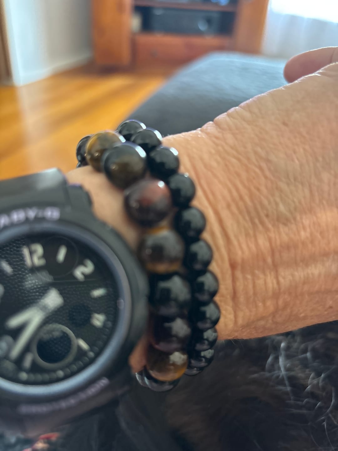 Customer photo review of Buddha Stones Natural Tiger Eye Positive Protection Bracelet