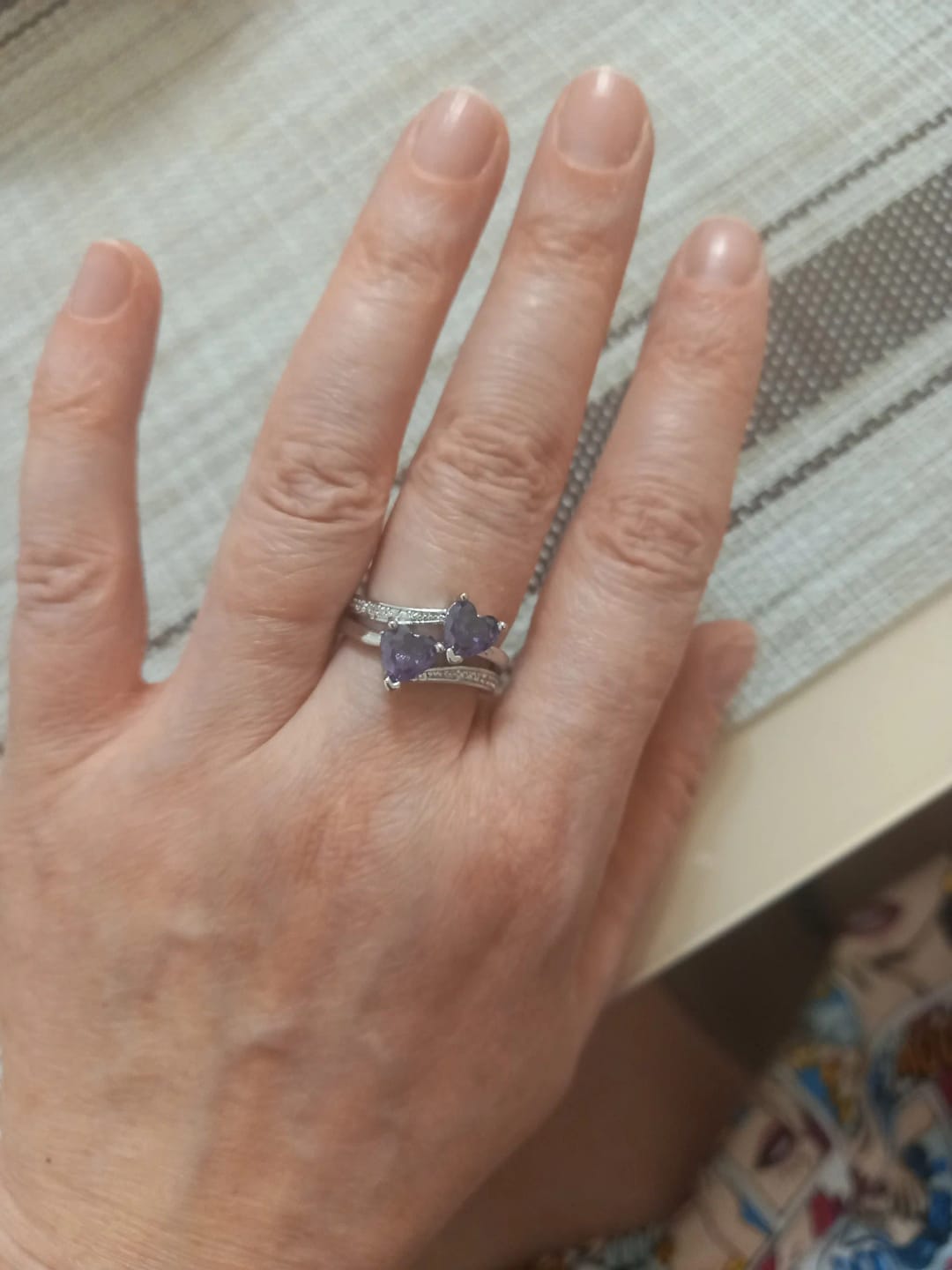 Customer photo review of Silver-Plated Ring Double Heart-Shaped Cubic Zirconia — Silver | KIMLUD