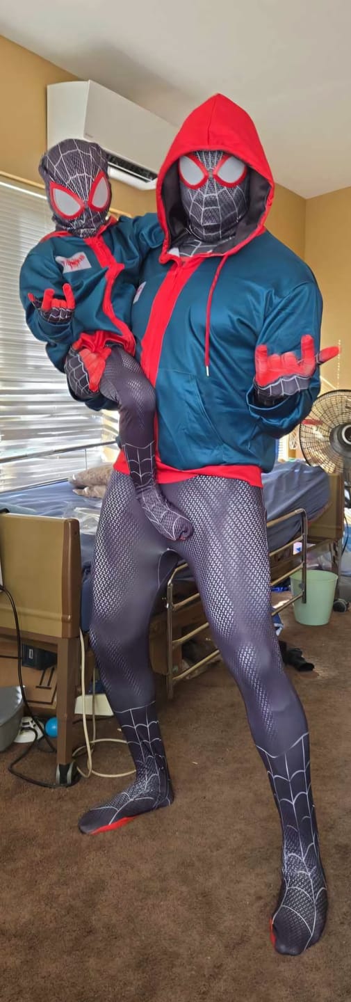 Customer photo review of Miles Morales Suit Spider Man Costume for Boys and Adult Men.