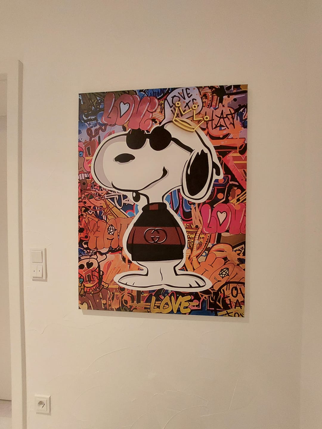 Customer photo review of Pop Art Wandbild in brillanten Farben - auf Leinwand oder Acrylglas - 5 Größen - Snoopy - Geschenkidee - Deko - Kunstdrucke - HH100 Artworks - Material: Leinwand, Größe: 70cmX100cm