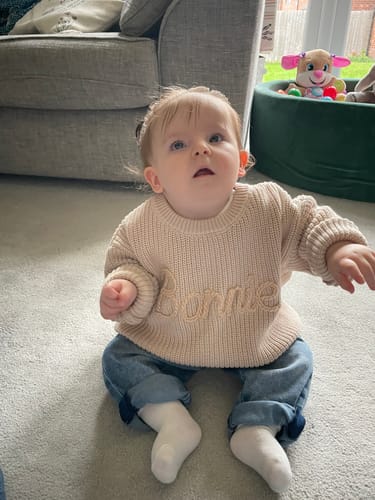 Customer photo review of Hand Knitted Personalized Sweater