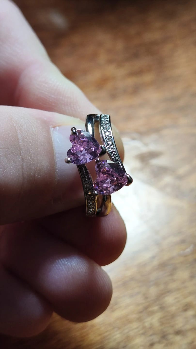 Customer photo review of Silver-Plated Ring Double Heart-Shaped Cubic Zirconia — Silver | KIMLUD