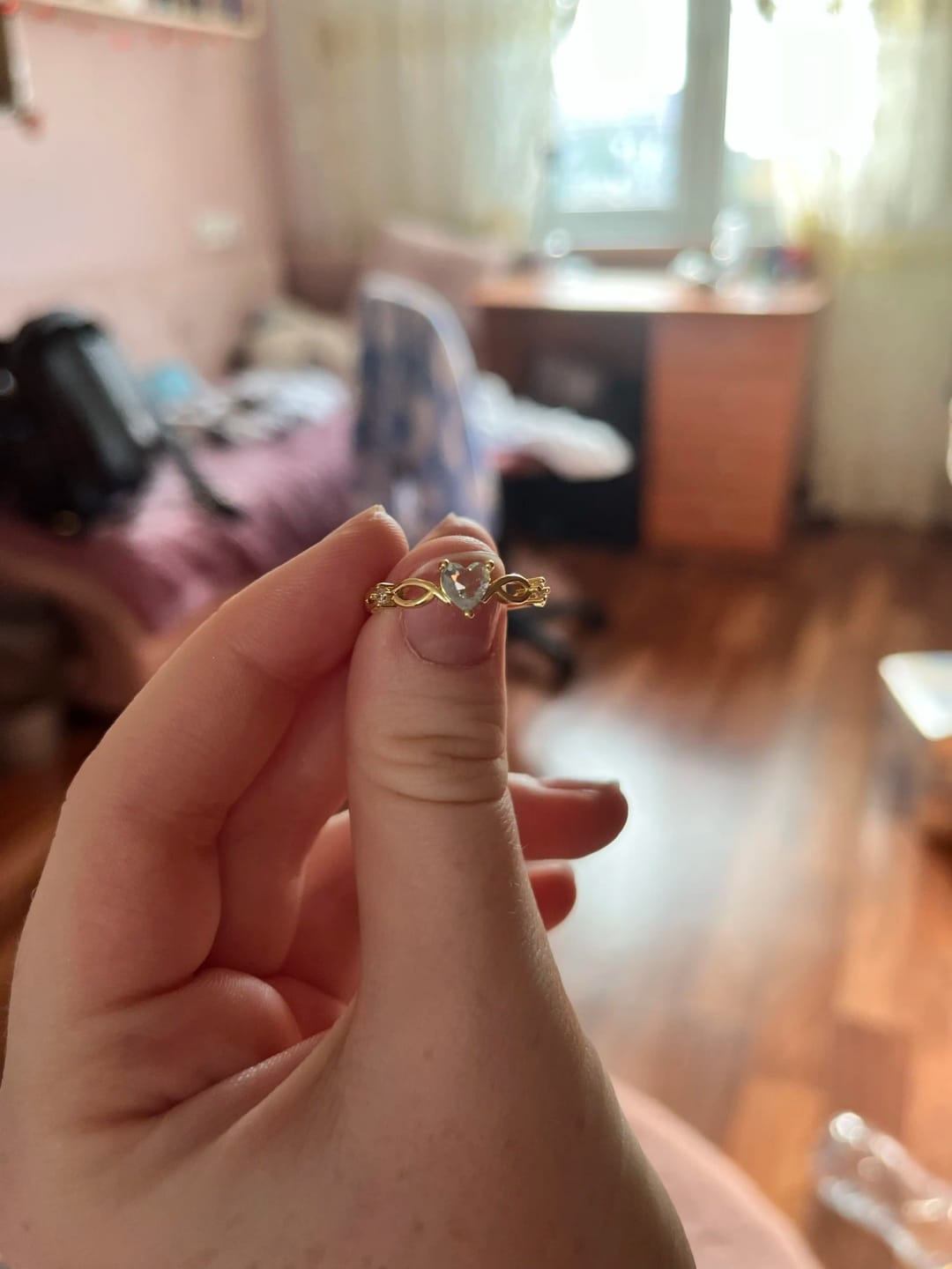 Customer photo review of Brass Heart-Shaped Ring Cubic Zirconia — Pink | KIMLUD