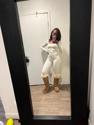 Customer photo review of Eggshell Square Neck Long Sleeve Jumpsuit