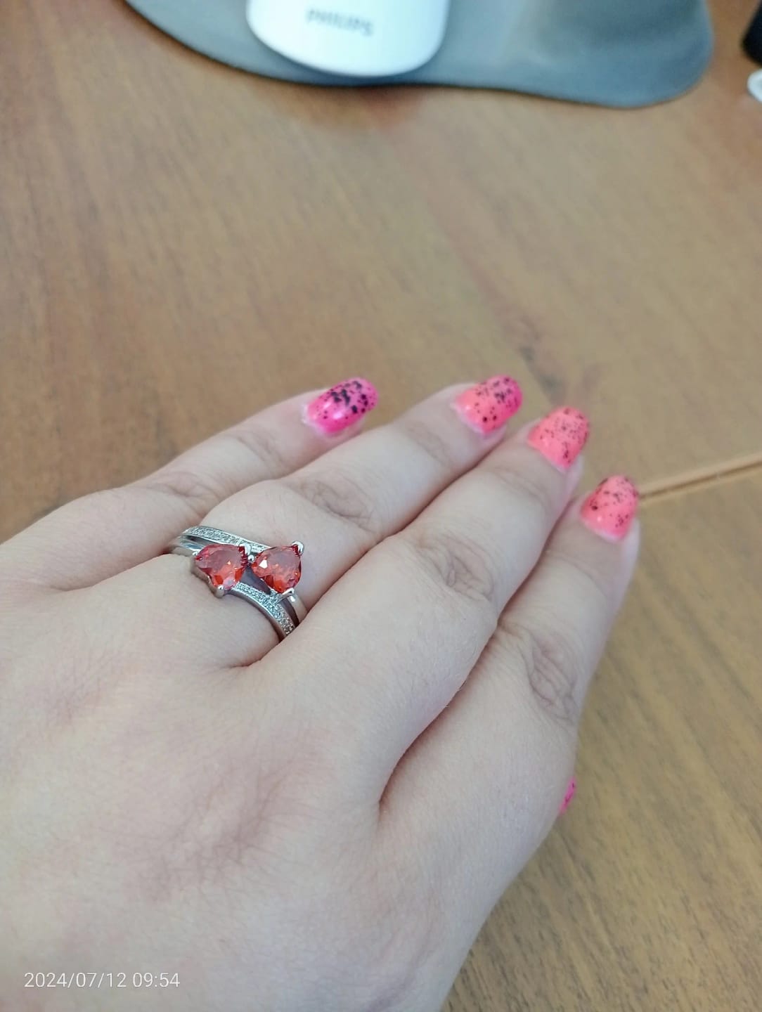 Customer photo review of Silver-Plated Ring Double Heart-Shaped Cubic Zirconia — Silver | KIMLUD