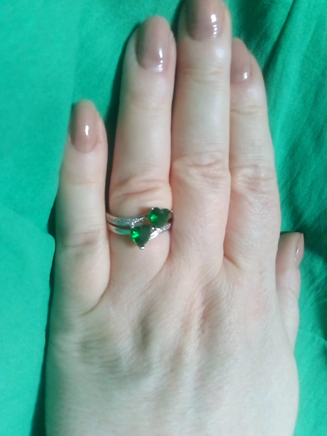 Customer photo review of Silver-Plated Ring Double Heart-Shaped Cubic Zirconia — Silver | KIMLUD