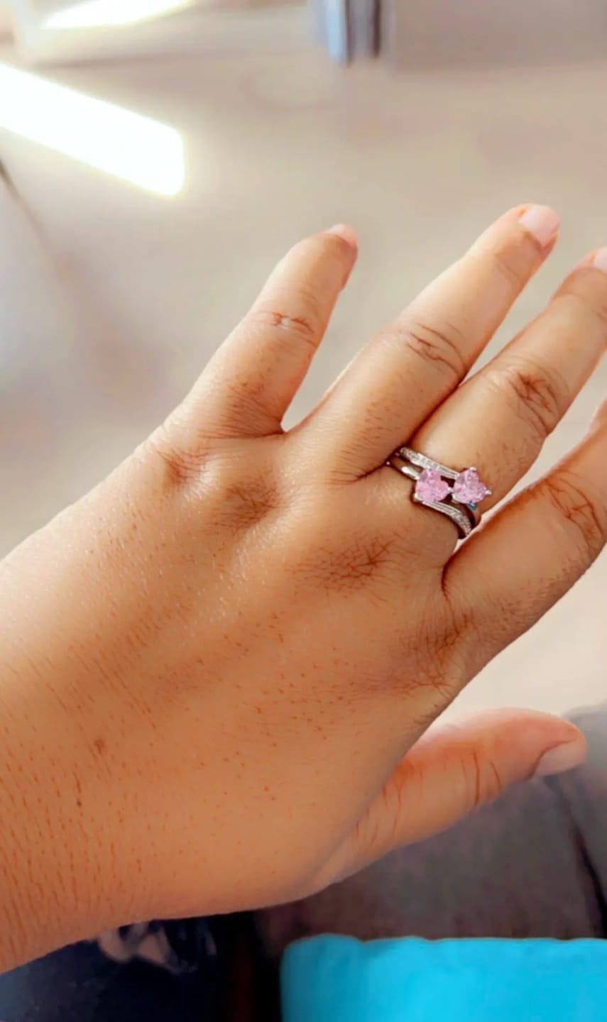 Customer photo review of Silver-Plated Ring Double Heart-Shaped Cubic Zirconia — Silver | KIMLUD