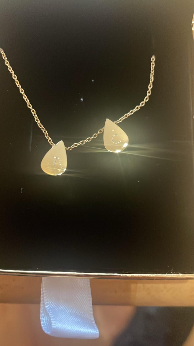 Customer photo review of Amo Heart Double Bead Necklace in Gold