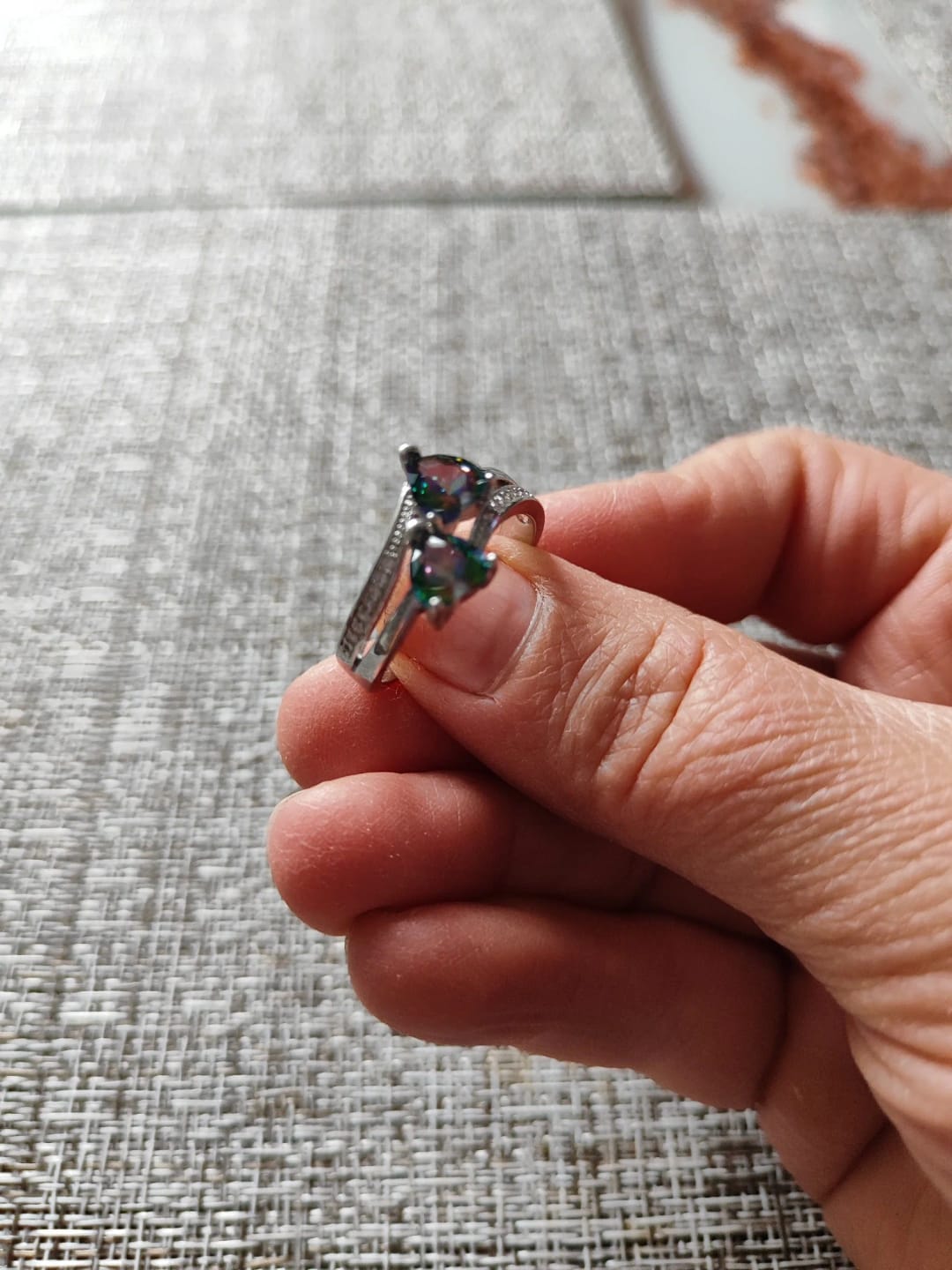 Customer photo review of Silver-Plated Ring Double Heart-Shaped Cubic Zirconia — Silver | KIMLUD
