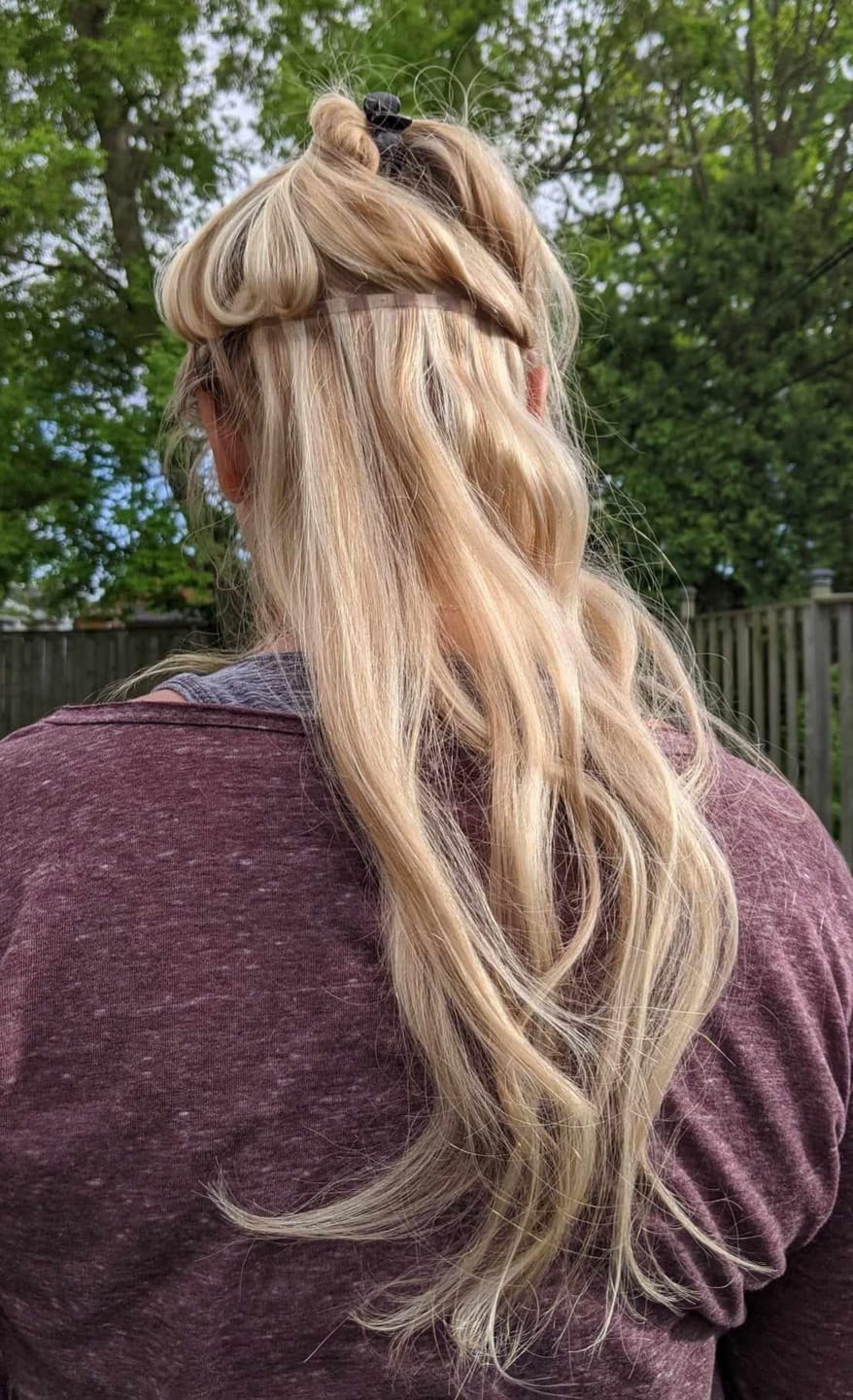 Customer photo review of Virgin Hair Weft Extension Invisible Hole PU Flat Weft Double Drawn with Light Pink Blonde #18/613