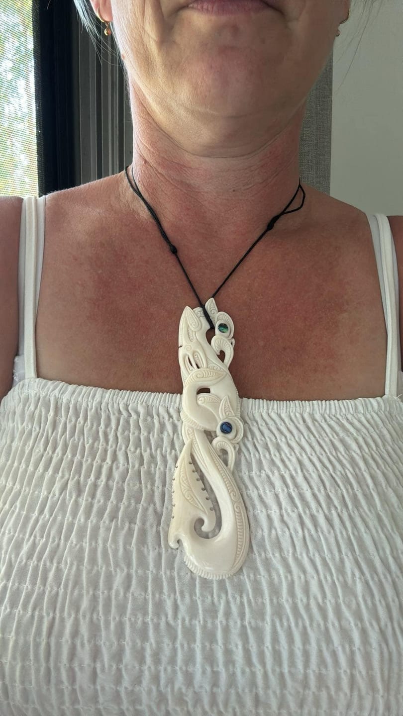 Customer photo review of Intricately Carved 12.5cm Maori Bone Manaia Necklace