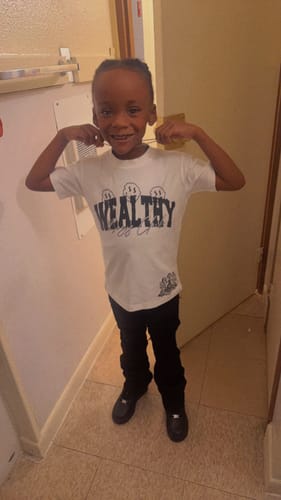 Customer photo review of Kids Stacked Ripple Effect Denim- Jet Black