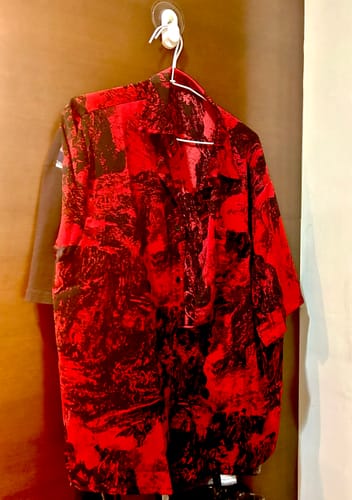 Customer photo review of Irregular Printed Loose Red Shirt