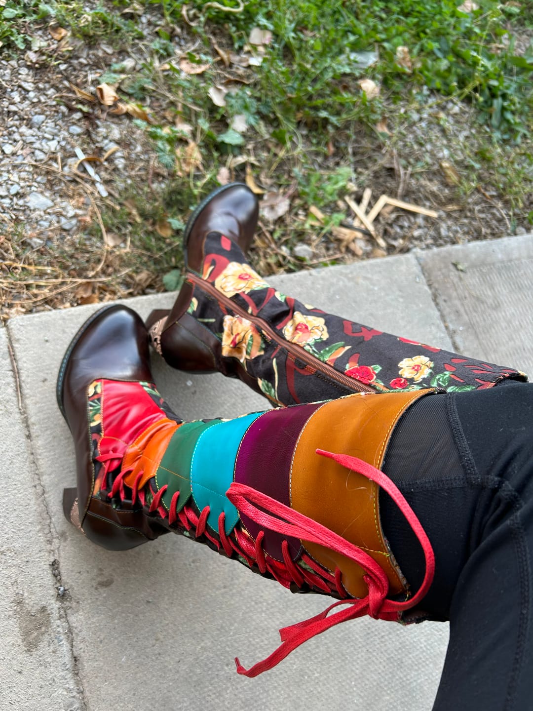 Customer photo review of Leather Handmade Embossed Adjustable Boots