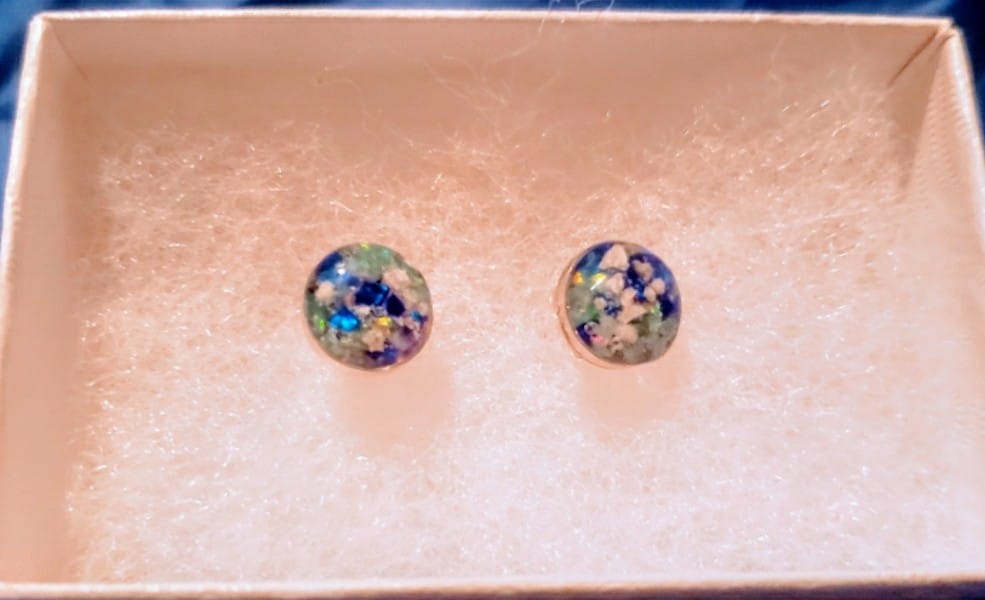 Customer photo review of Opal Stud Earrings with Infused Cremation Ash