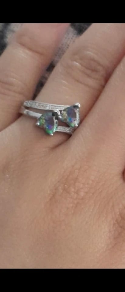 Customer photo review of Silver-Plated Ring Double Heart-Shaped Cubic Zirconia — Silver | KIMLUD