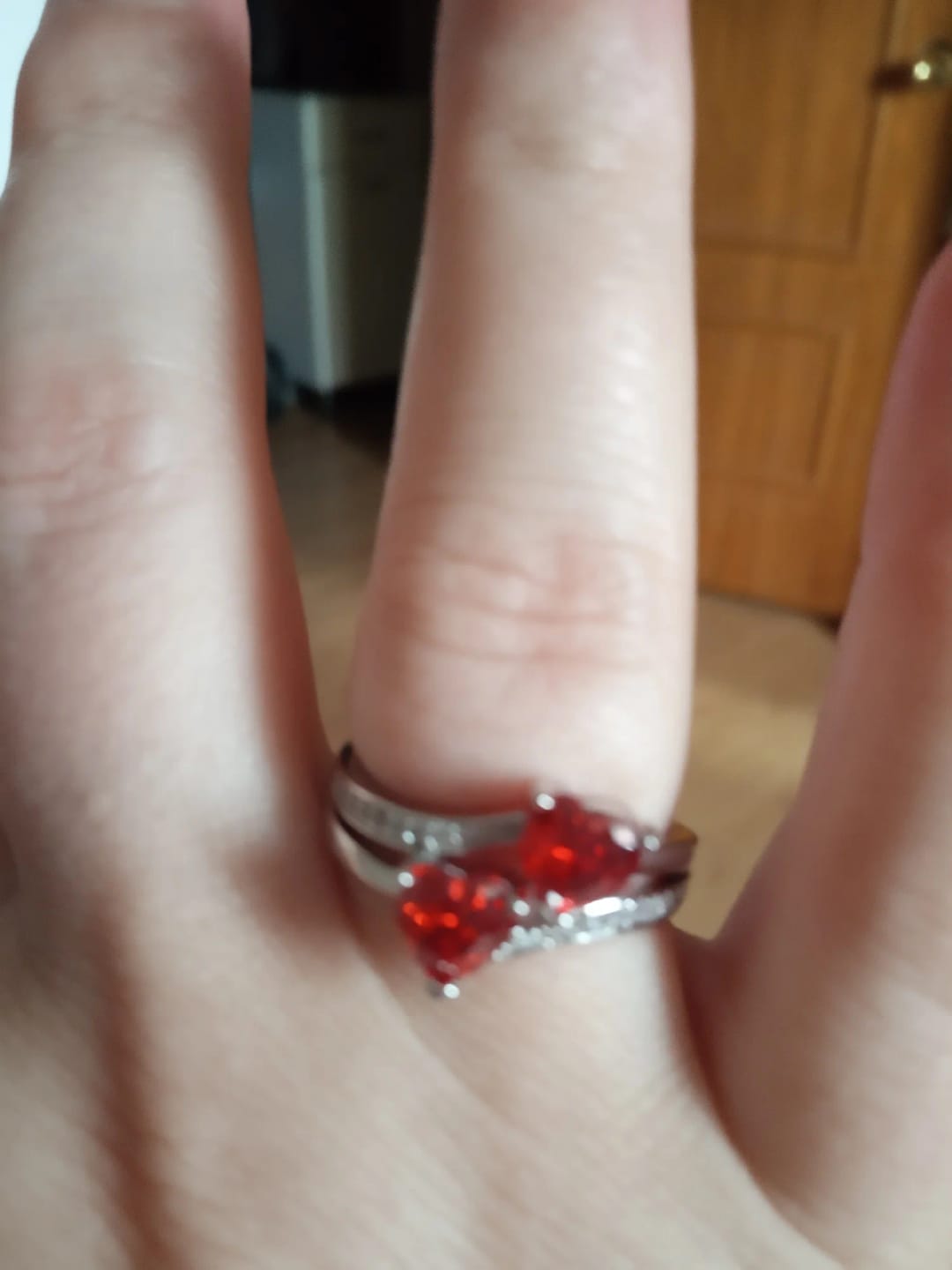 Customer photo review of Silver-Plated Ring Double Heart-Shaped Cubic Zirconia — Silver | KIMLUD