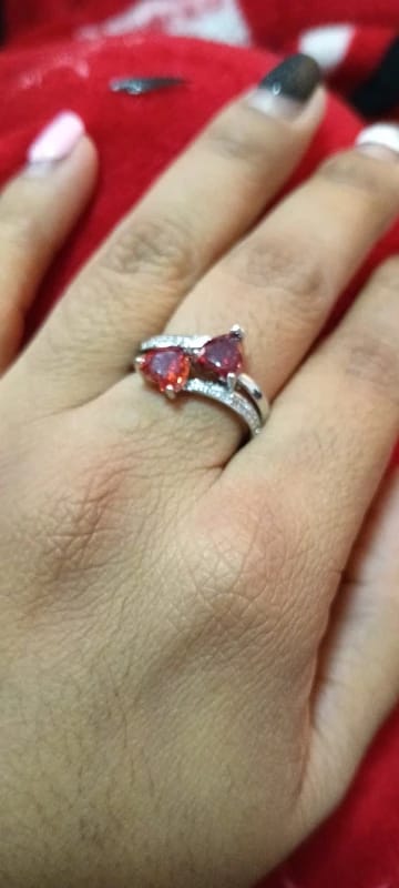 Customer photo review of Silver-Plated Ring Double Heart-Shaped Cubic Zirconia — Silver | KIMLUD