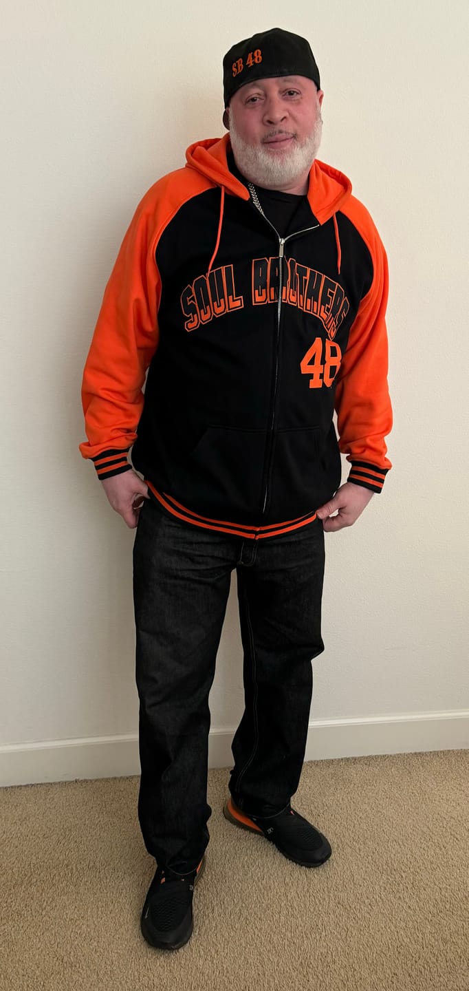 Customer photo review of Custom Stitched Black Orange Raglan Sleeves Sports Full-Zip Sweatshirt Hoodie