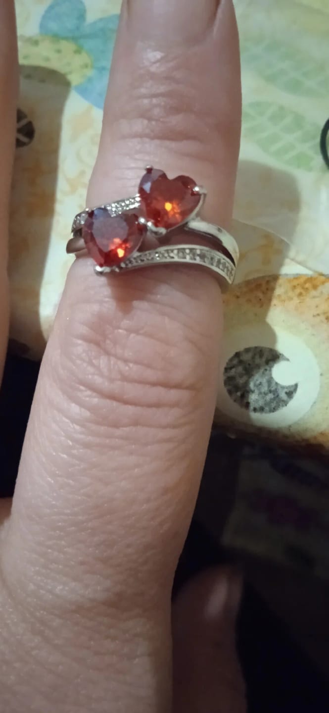 Customer photo review of Silver-Plated Ring Double Heart-Shaped Cubic Zirconia — Silver | KIMLUD