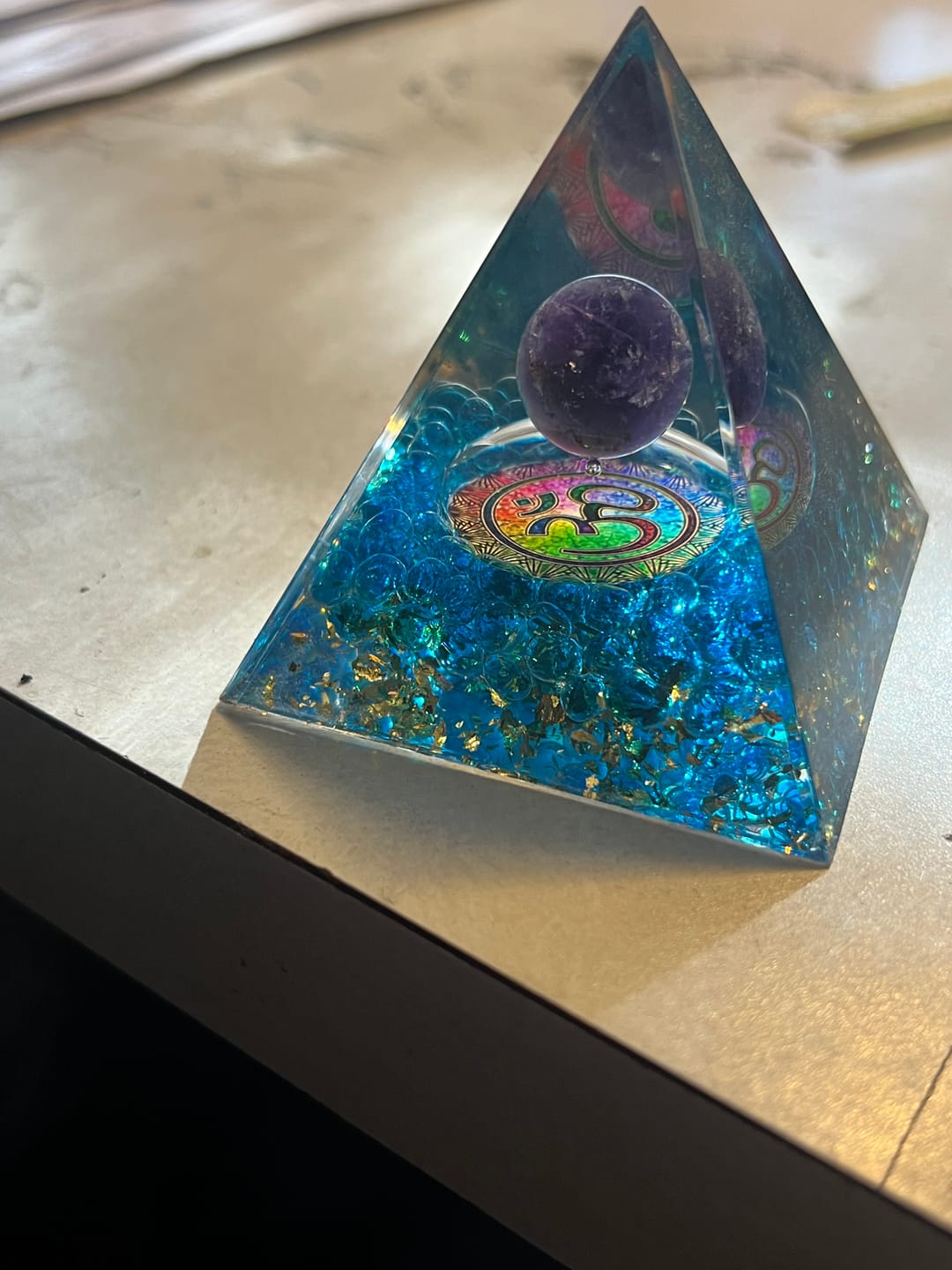 Customer photo review of OM Amethyst & Blue Quartz Pyramid