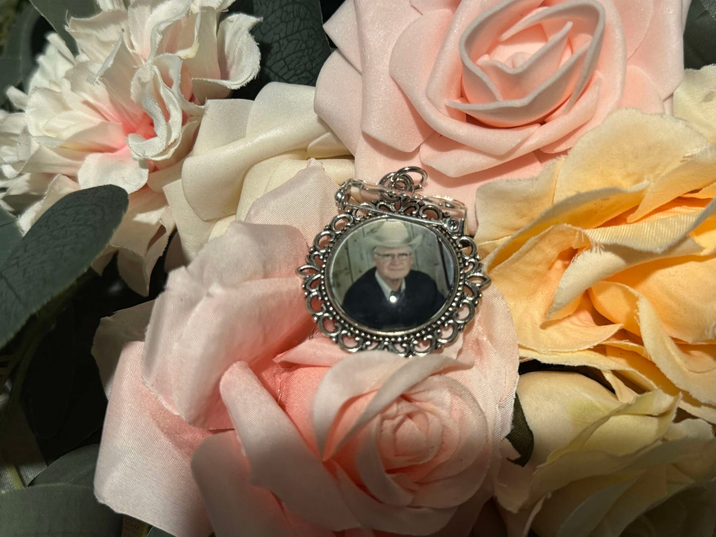 Customer photo review of Keep Photo Close To Your Heart - Custom Memorial Photo Personalized Bow Pin - Wedding Gift For Groom, Bride