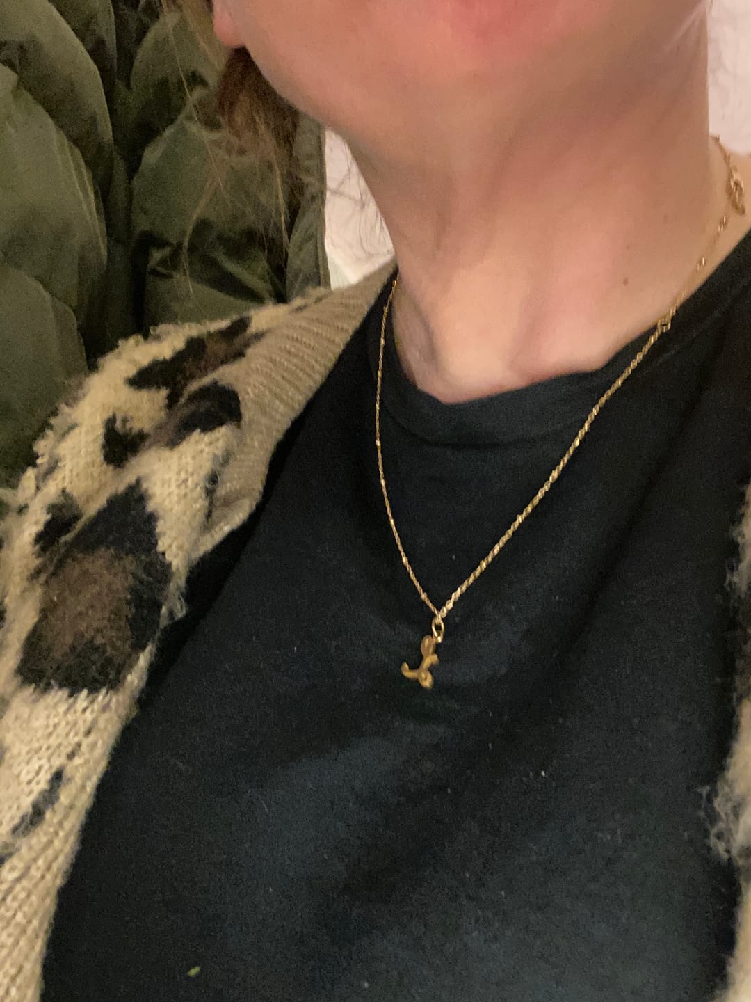 Customer photo review of L Script Initial Necklace in Gold + FREE Allure Earrings in Gold