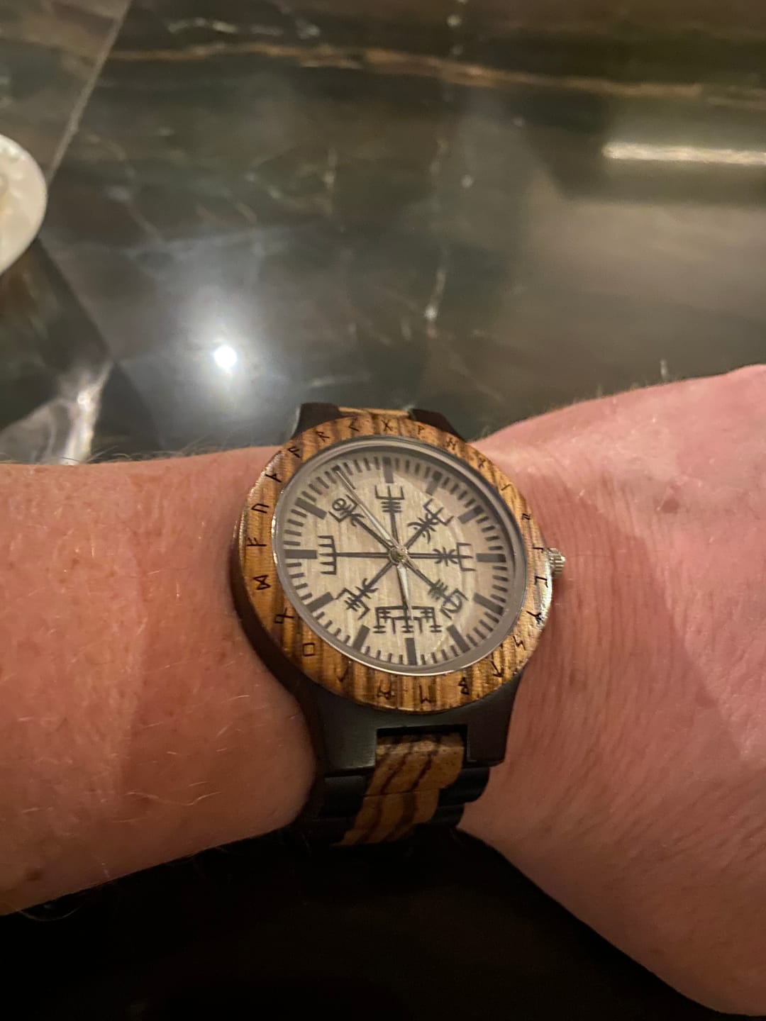 Customer photo review of Personalized Viking Compass Vegvisir Handmade Wooden Watch