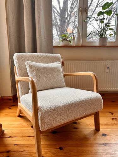 Customer photo review of OHAMA - Fauteuil de salon en bois massif et bouclettes blanches