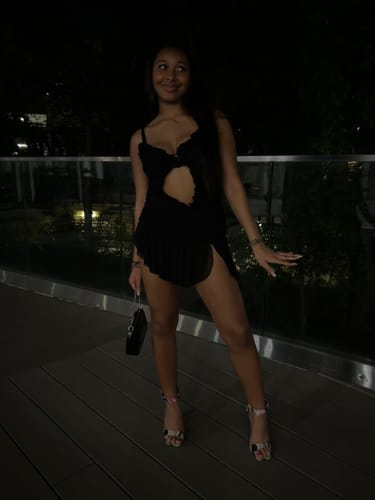 Customer photo review of Uriah Mesh Ruched Cami Mini Dress