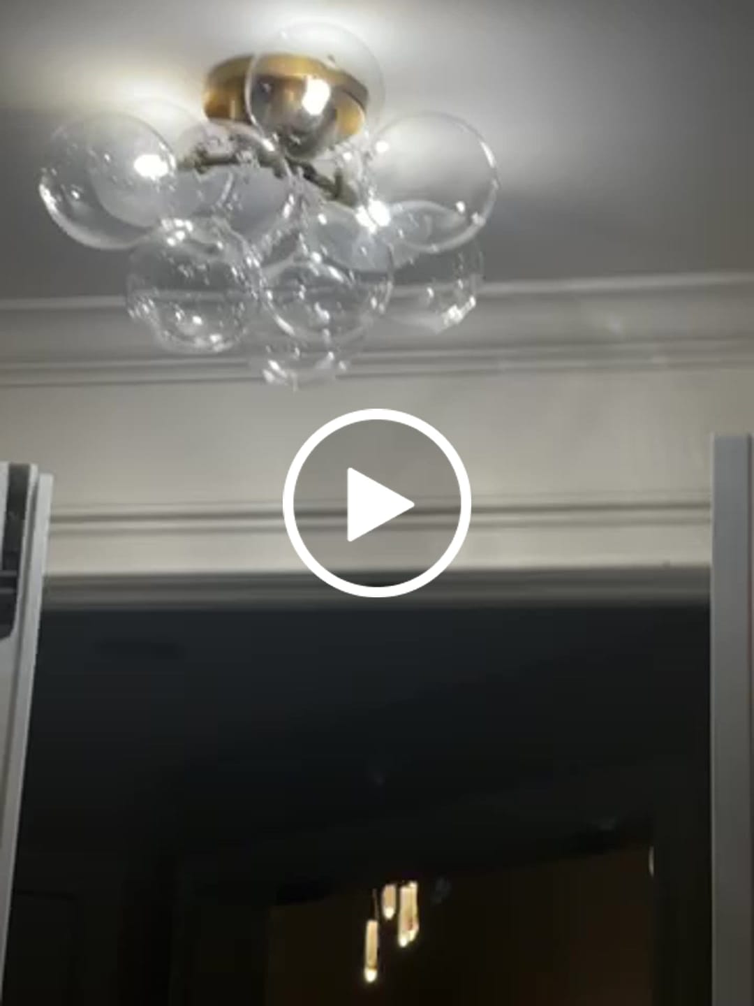 Customer video review of 3-Light Brass Cluster Clear Glass Globe Bubble Ceiling Light
