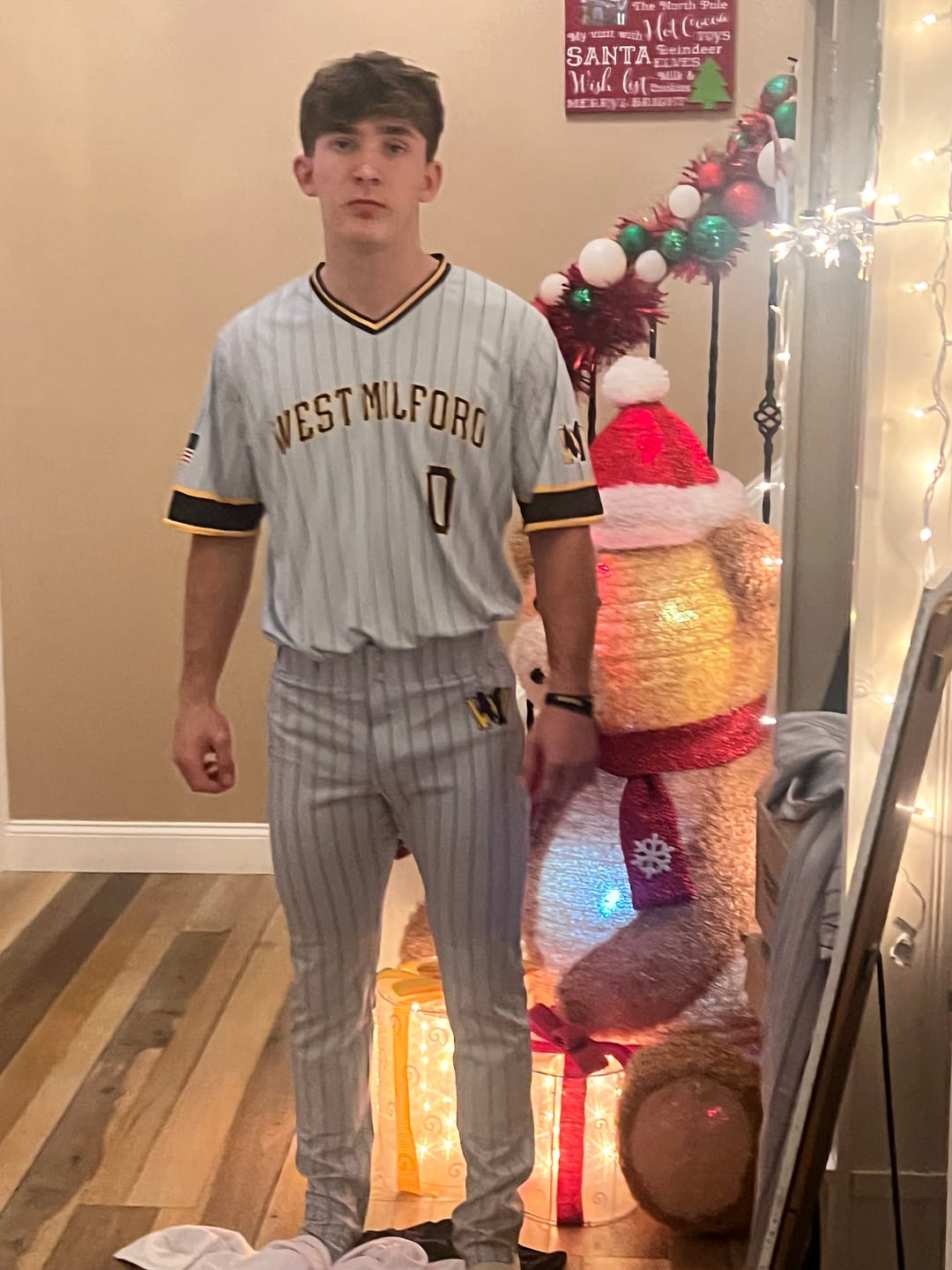 Customer photo review of Custom Gray Black Pinstripe Fit Stretch Practice Loose-fit Baseball Pants