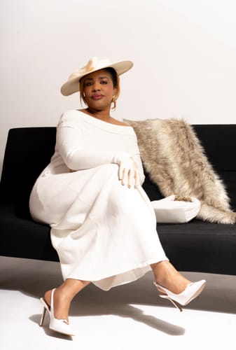 Customer photo review of Zoya Off Shoulder Ribbed Midi Dress - Ivory