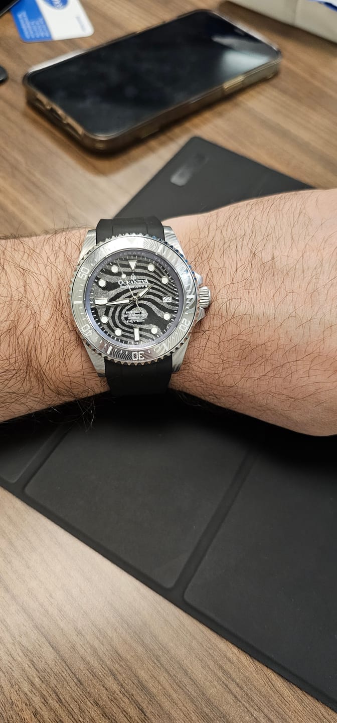 Customer photo review of Oceaneva Mens Deep Marine Explorer II Damascus Steel Dial Watch Rubber