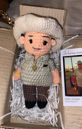 Customer photo review of Dolly® Personalized Crochet Doll with Photo Card