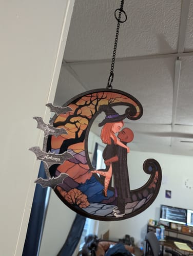 Customer photo review of Halloween Couple Hugging Kissing On Moon Personalized Suncatcher, Halloween Decor