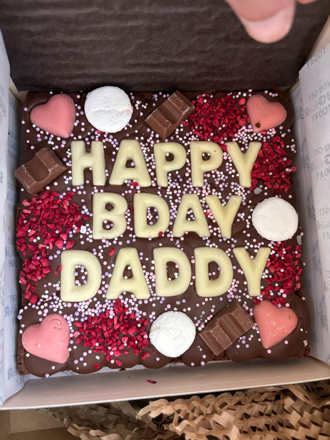 Customer photo review of No added gluten custom message brownie