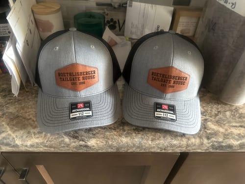 Customer photo review of Custom Leather Patch Trucker Hat - Richardson 112