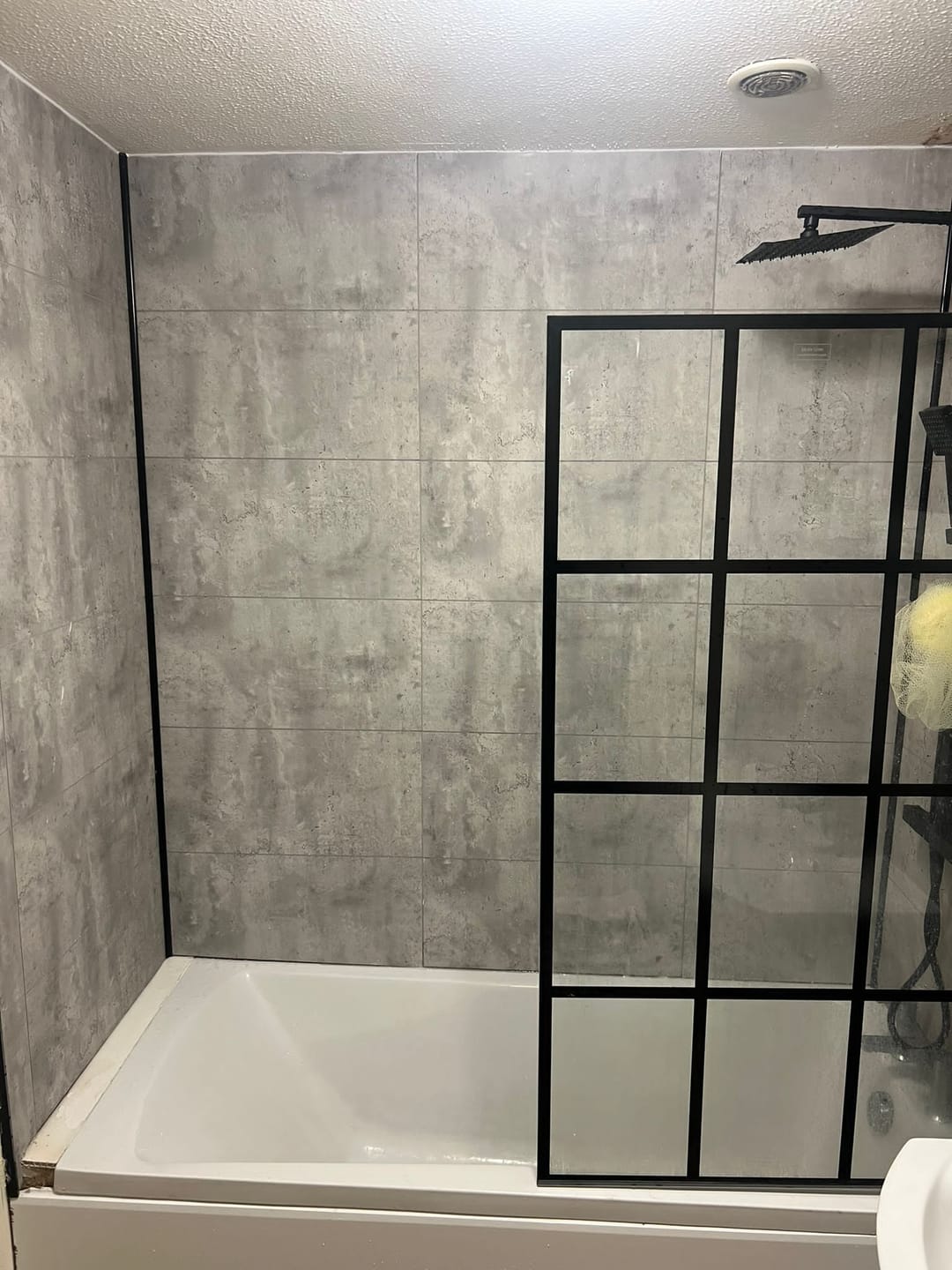 Customer photo review of Premium Grey Concrete Tile Matt Shower Wall Panel – 2600 x 600mm