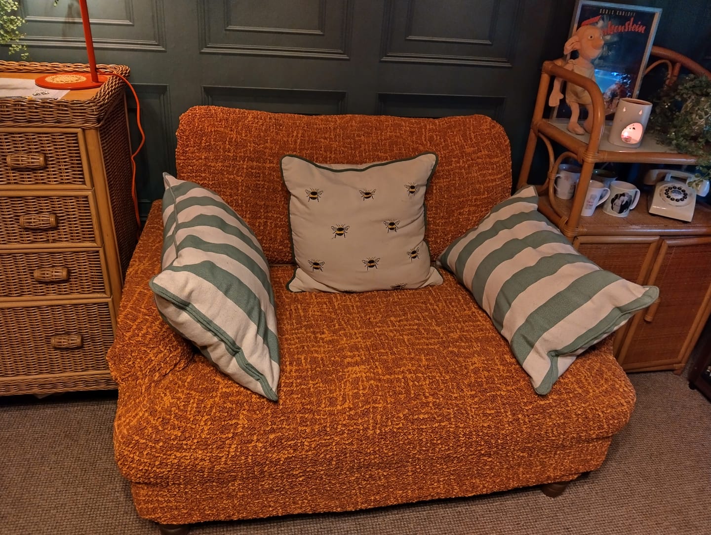 Customer photo review of 2 Seater Sofa Cover - Graffio Orange, Microfibra Printed