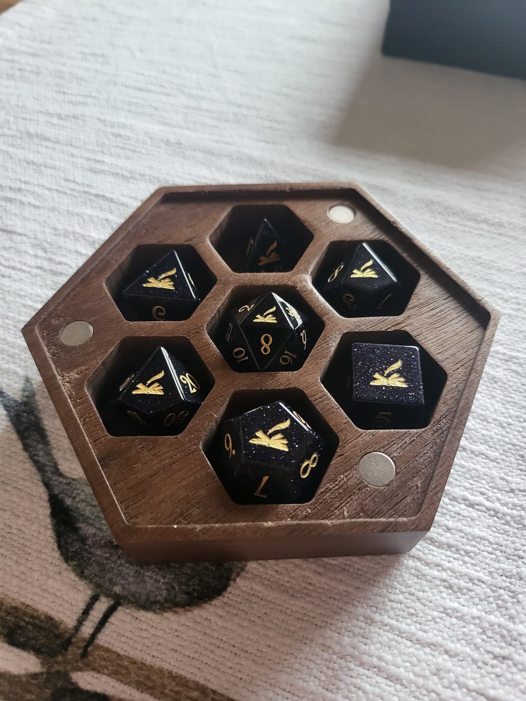 Customer photo review of URWizards Custom font style for dice, Custom initial on Dice, Dnd Natural Gemstone Dice MTG Game