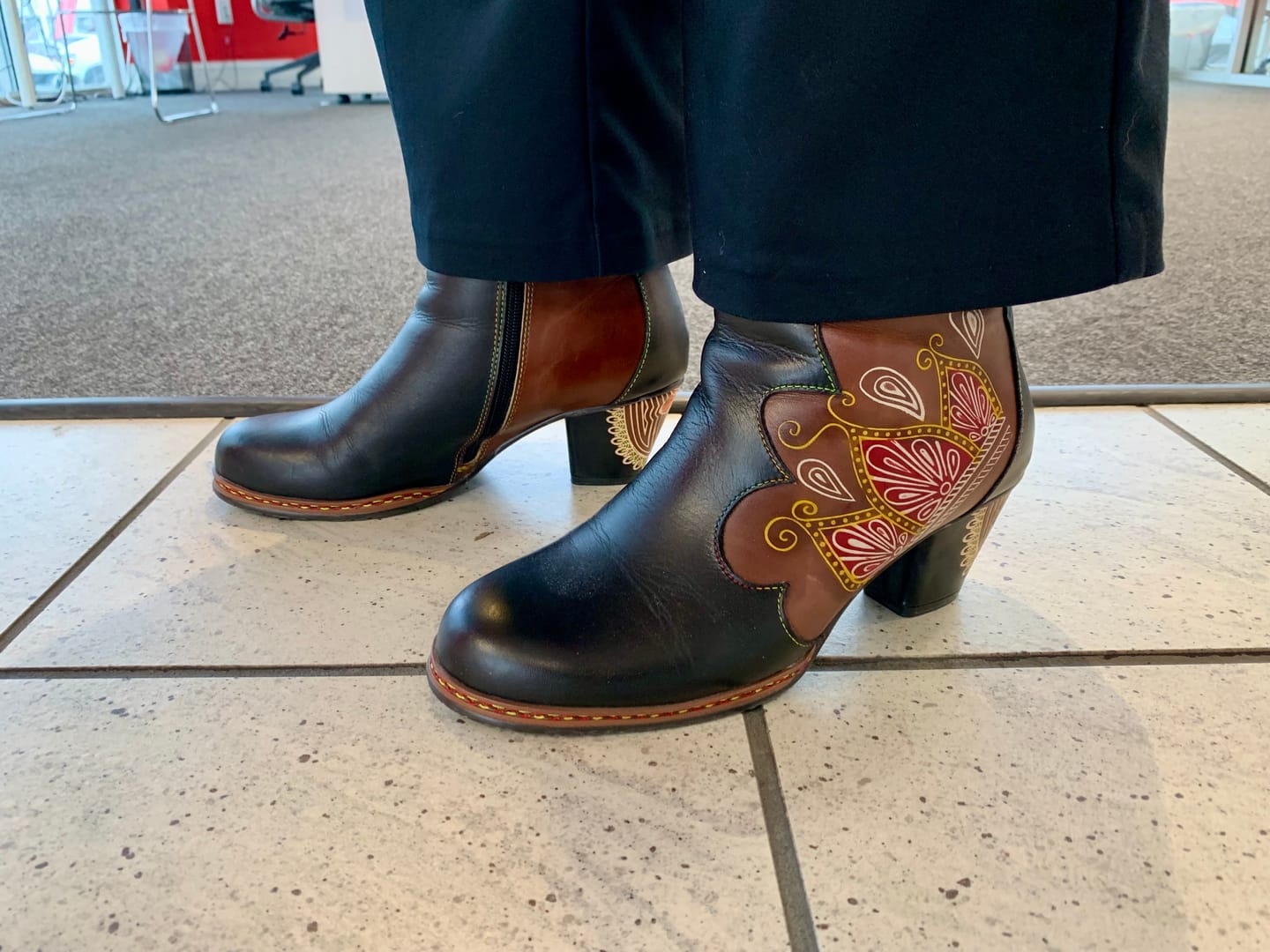 Customer photo review of Retro Handmade Leather Patchwork Ankle Boots