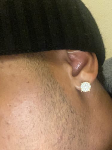 Customer photo review of 10MM Moissanite Halo Stud Earrings